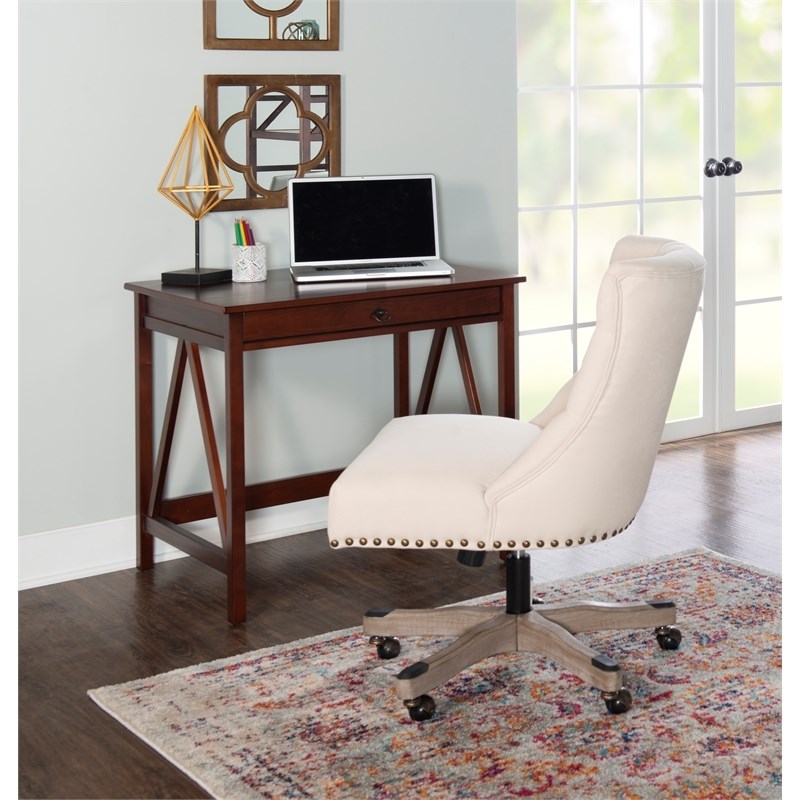 Riverbay Furniture Transitional Fabric Tufted Office Chair in Natural Beige