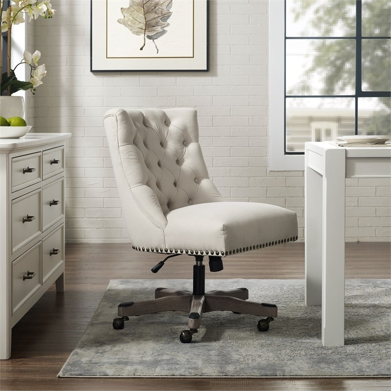Riverbay Furniture Transitional Fabric Tufted Office Chair in Natural Beige