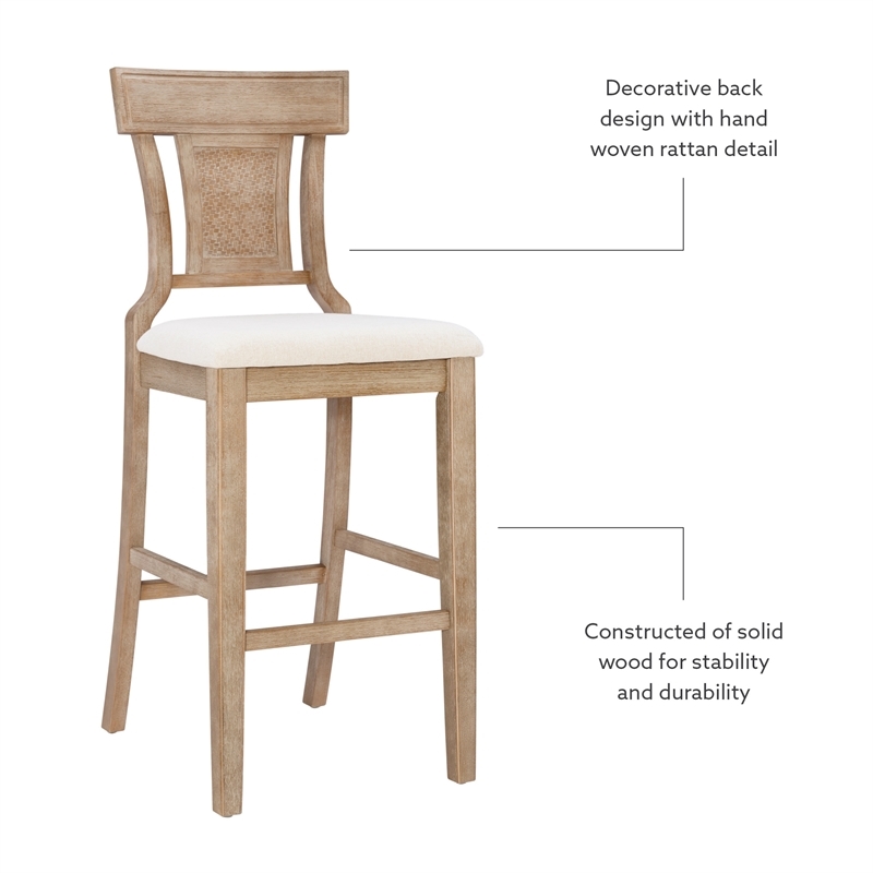 Riverbay Furniture Upholstered Beige/Brown Bar Stool Rectangular Hand Woven Rattan Back 30