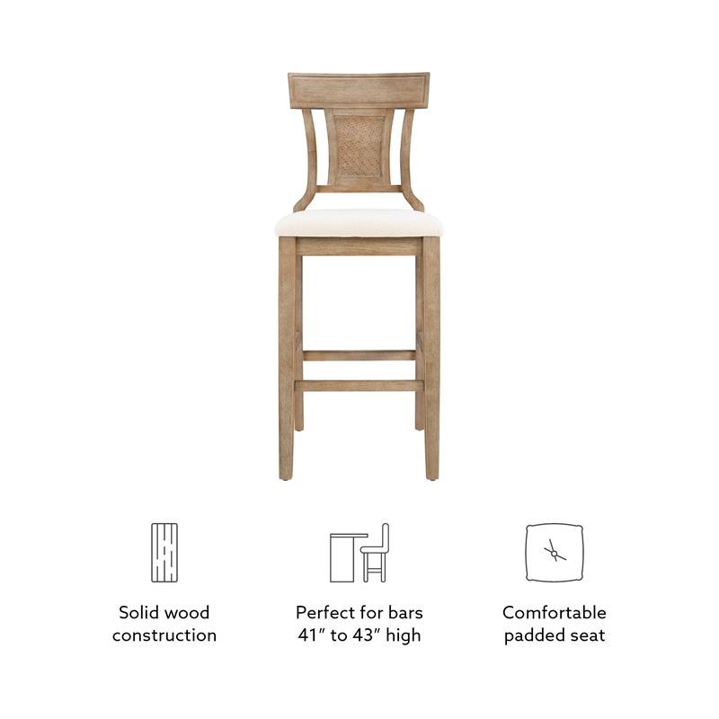 Riverbay Furniture Upholstered Beige/Brown Bar Stool Rectangular Hand Woven Rattan Back 30