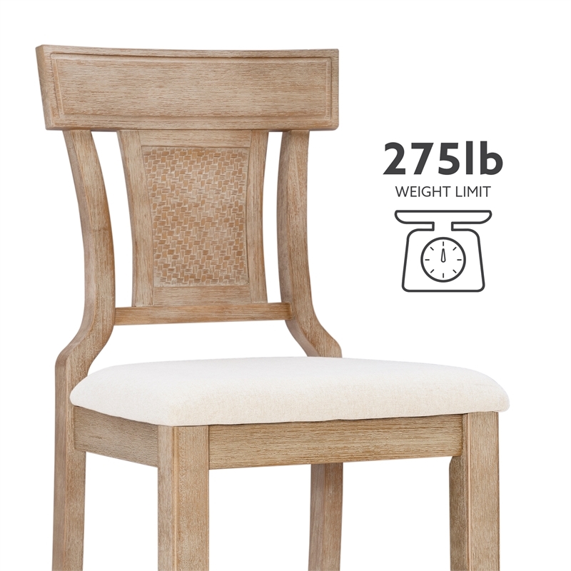Riverbay Furniture Upholstered Beige/Brown Bar Stool Rectangular Hand Woven Rattan Back 30