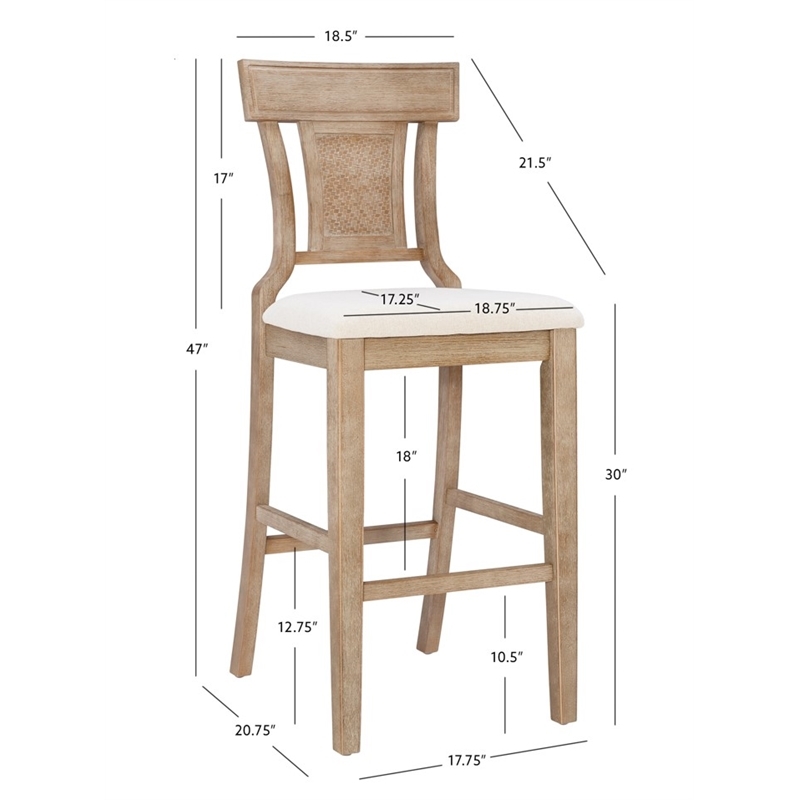Riverbay Furniture Upholstered Beige/Brown Bar Stool Rectangular Hand Woven Rattan Back 30