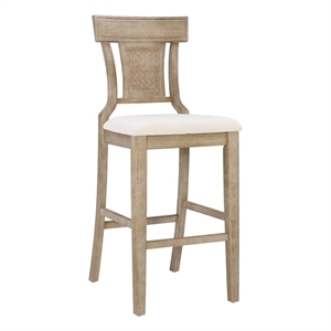 Riverbay Furniture Upholstered Beige/Brown Bar Stool Rectangular Hand Woven Rattan Back 30&quot Unassembled