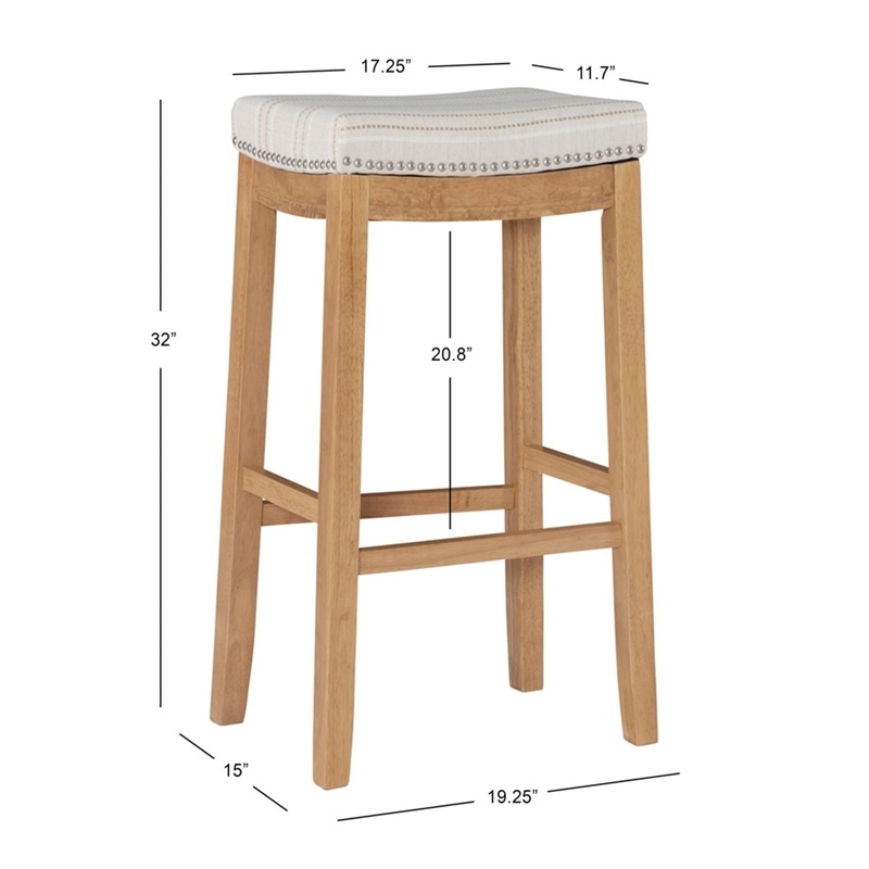 Riverbay Furniture Rubberwood Rustic Brown Bar Stool Striped Fabric 32