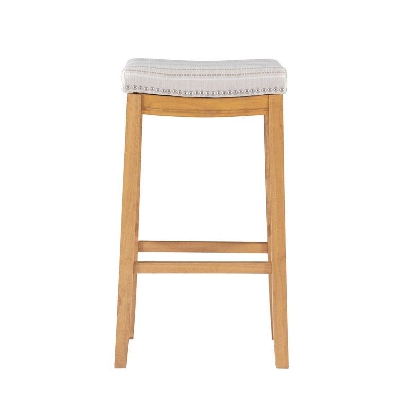 Riverbay Furniture Rubberwood Rustic Brown Bar Stool Striped Fabric 32