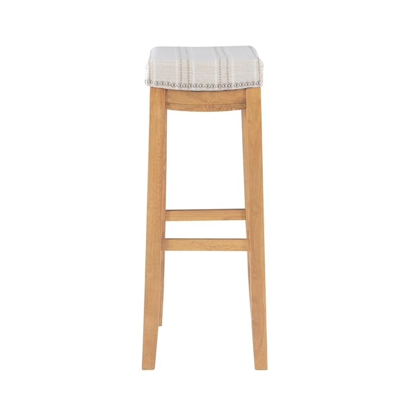 Riverbay Furniture Rubberwood Rustic Brown Bar Stool Striped Fabric 32