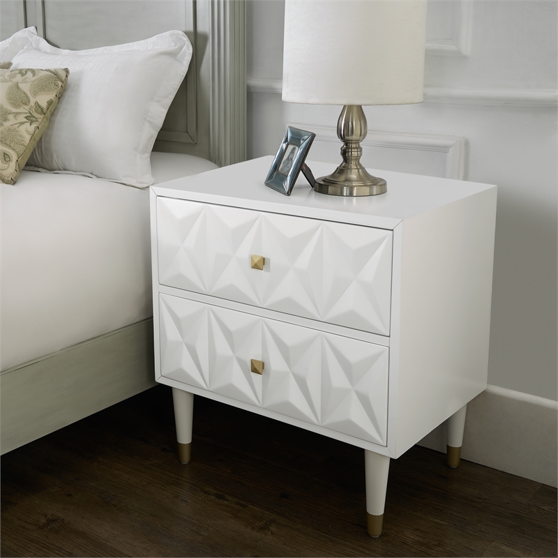 Riverbay Furniture 2 Drawer Geo Texture Nightstand in White