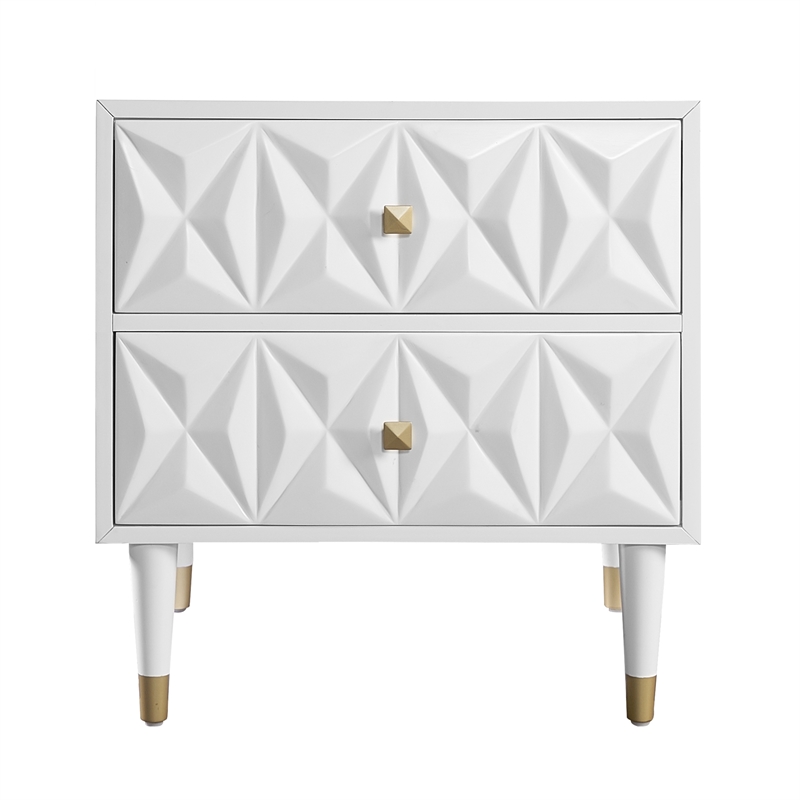 Riverbay Furniture 2 Drawer Geo Texture Nightstand in White