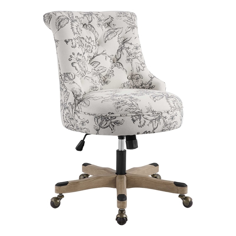Riverbay Furniture Fabric Gray Office Chair Button Tufted Adjustable Dimensions 35.75