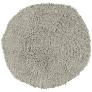 Riverbay Furniture Wool Shag 8' Round Woven Wool Area Rug in Light Gray