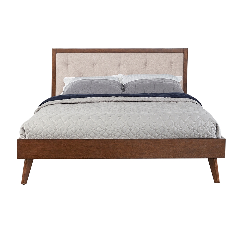 Riverbay Furniture Bristol Tufted Fabric & Wood Platform Queen Bed in Brown
