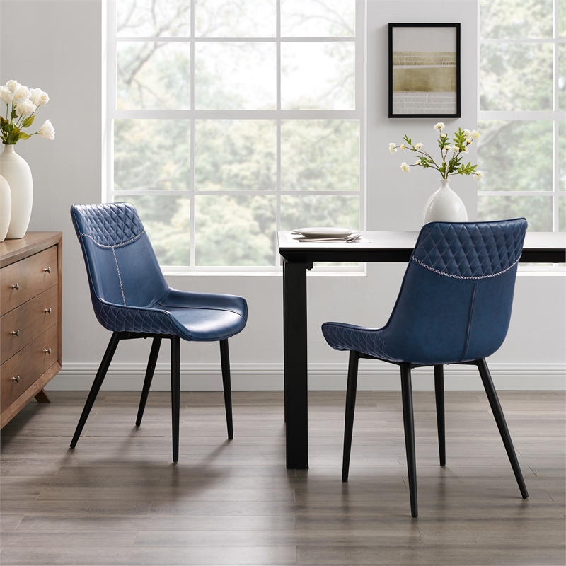 Riverbay Furniture Faux Leather Blue Dining Chair High Back 18.5