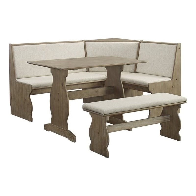 Riverbay Furniture Wood Brown Corner Nook Dining Set Rectangular Space-Saving 66.25