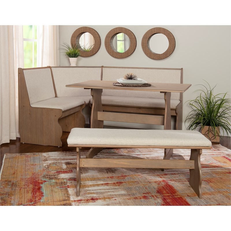 Riverbay Furniture Wood Brown Corner Nook Dining Set Rectangular Space-Saving 66.25