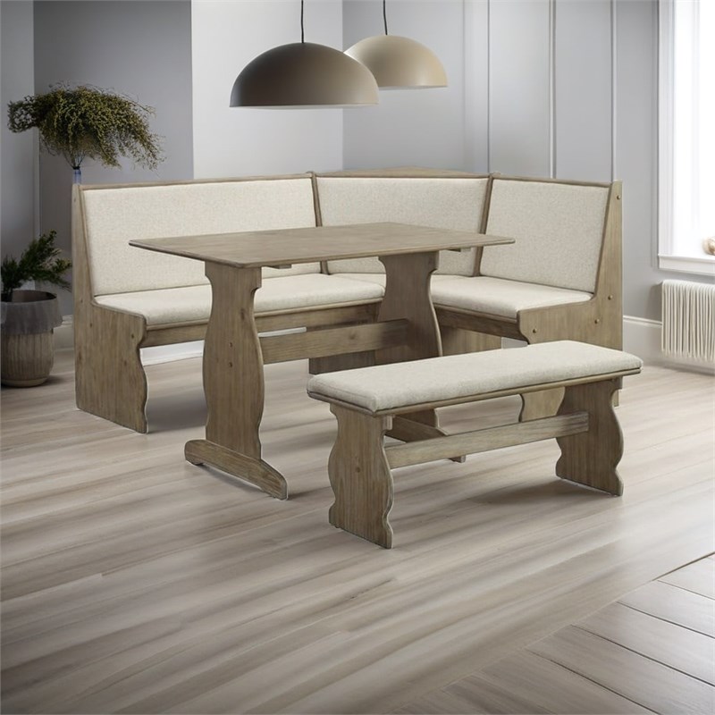 Riverbay Furniture Wood Brown Corner Nook Dining Set Rectangular Space-Saving 66.25
