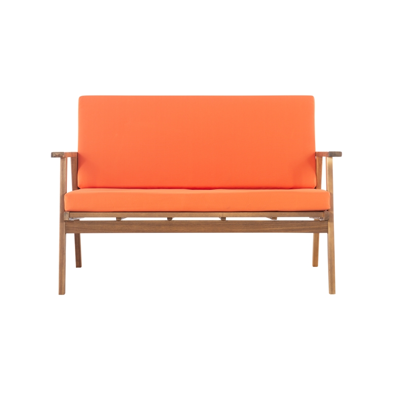 Riverbay Furniture Acacia Wood Acorn Brown Outdoor Sofa Set Rectangular Vibrant Cushions Assembly Required