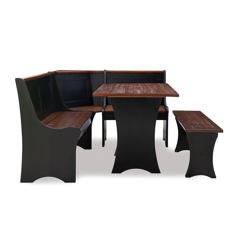 Riverbay Furniture Solid Pine Black Dining Nook Set Rectangular Plank-Style 66.88
