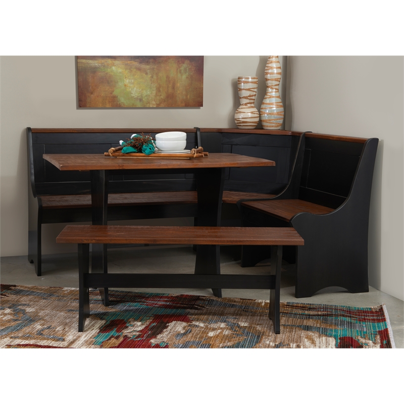 Riverbay Furniture Solid Pine Black Dining Nook Set Rectangular Plank-Style 66.88