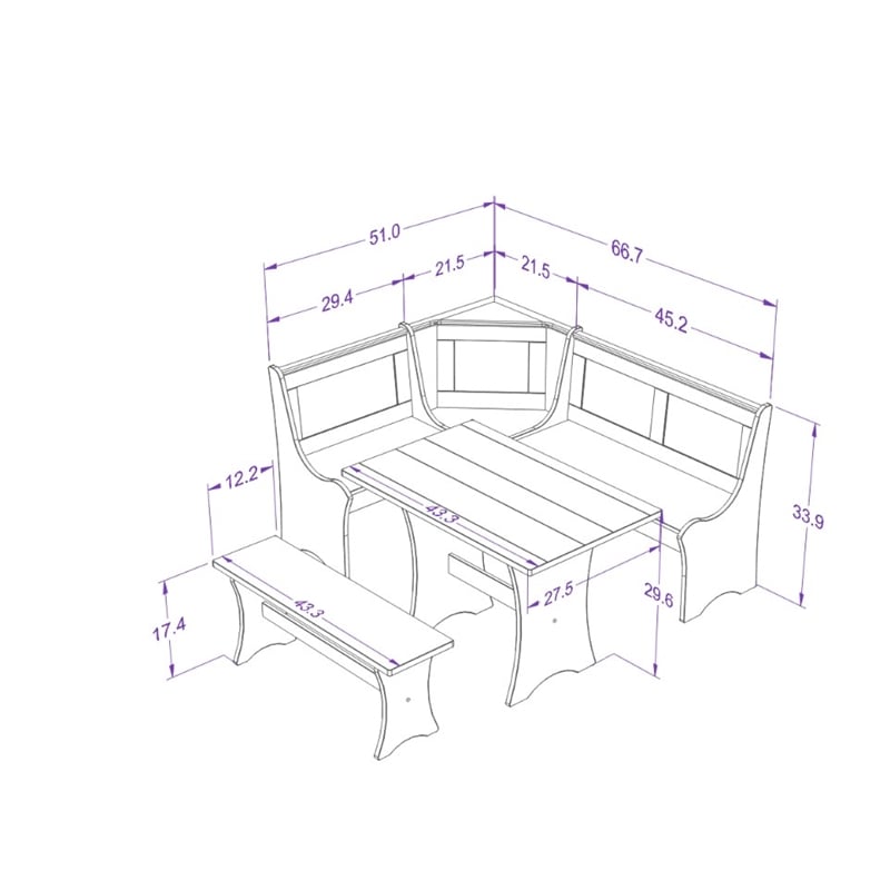 Riverbay Furniture Solid Pine Black Dining Nook Set Rectangular Plank-Style 66.88
