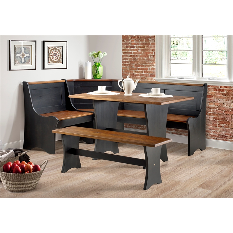 Riverbay Furniture Solid Pine Black Dining Nook Set Rectangular Plank-Style 66.88