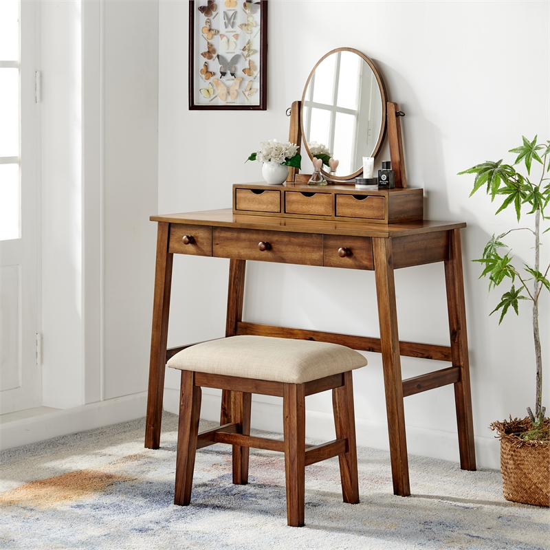 Riverbay Furniture Wood Vanity Set in Walnut Brown