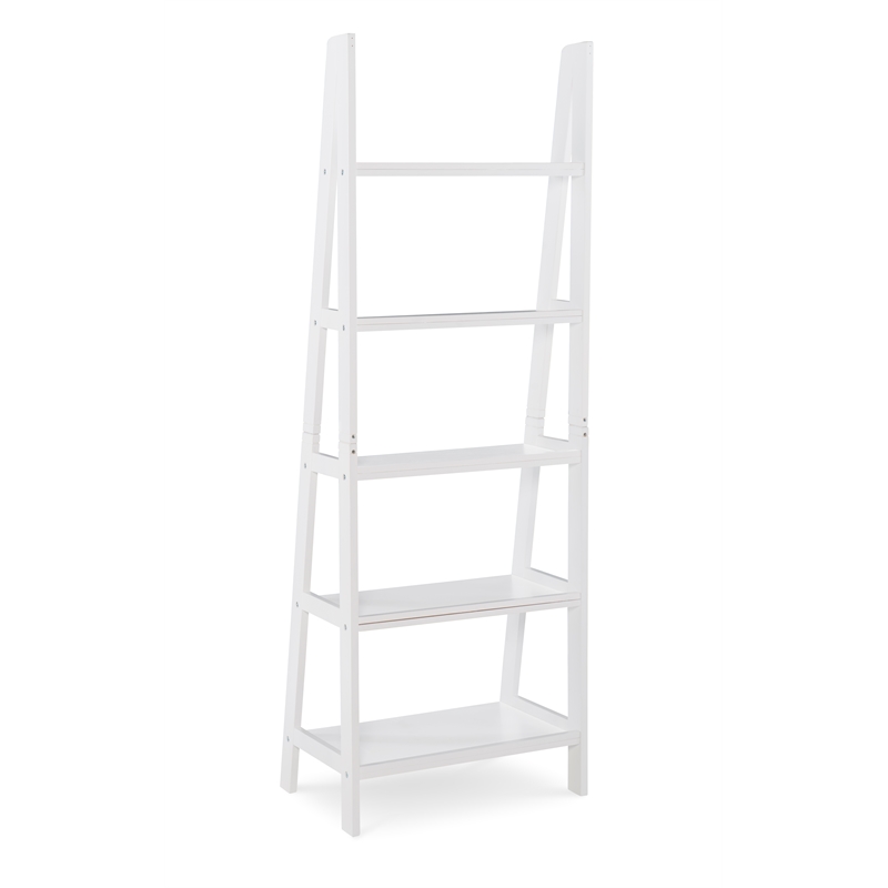 Riverbay Furniture 5-Shelf Transitional Wood Open Back Ladder Bookshelf in White