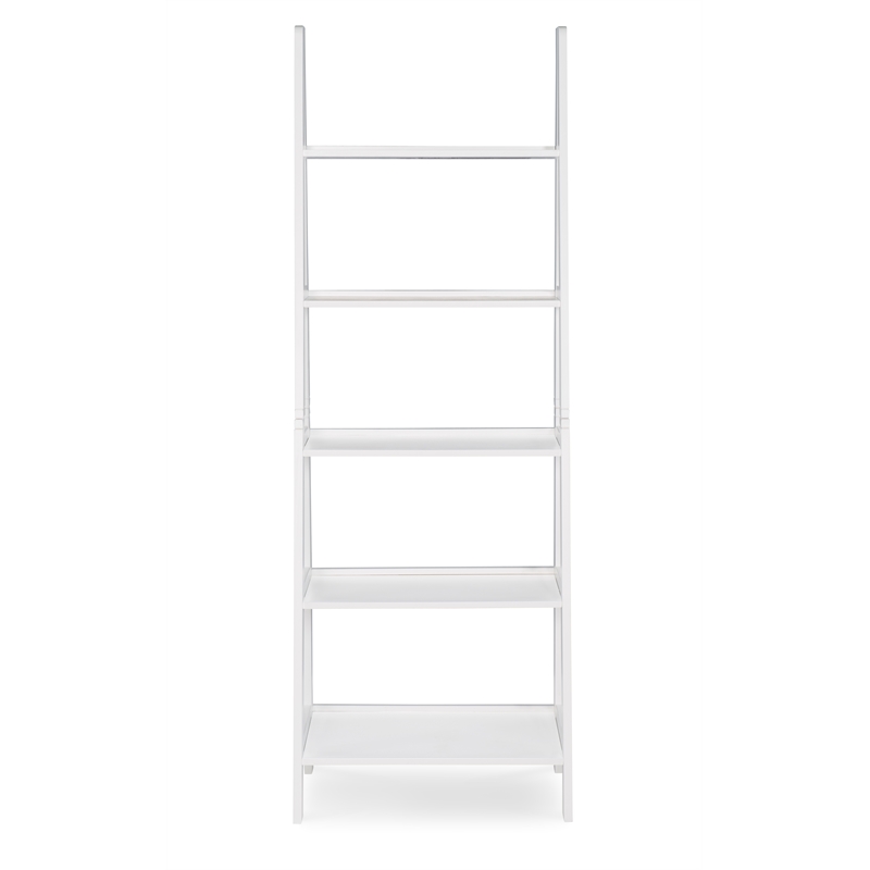 Riverbay Furniture 5-Shelf Transitional Wood Open Back Ladder Bookshelf in White