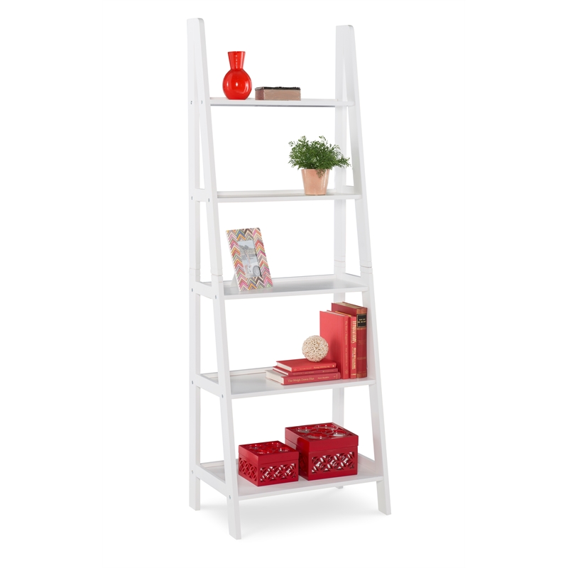 Riverbay Furniture 5-Shelf Transitional Wood Open Back Ladder Bookshelf in White