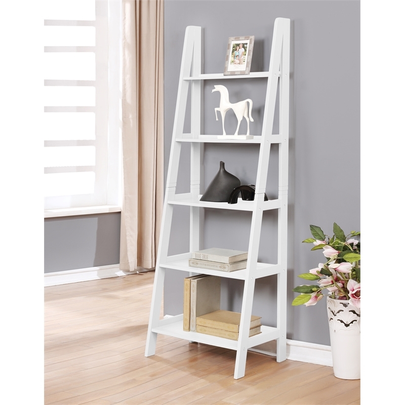Riverbay Furniture 5-Shelf Transitional Wood Open Back Ladder Bookshelf in White