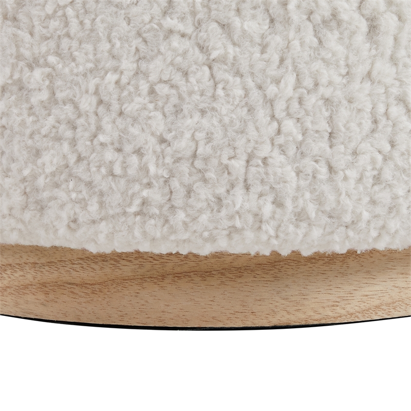 Riverbay Furniture Sherpa Fabric Natural Ottoman Round Multifunctional 18