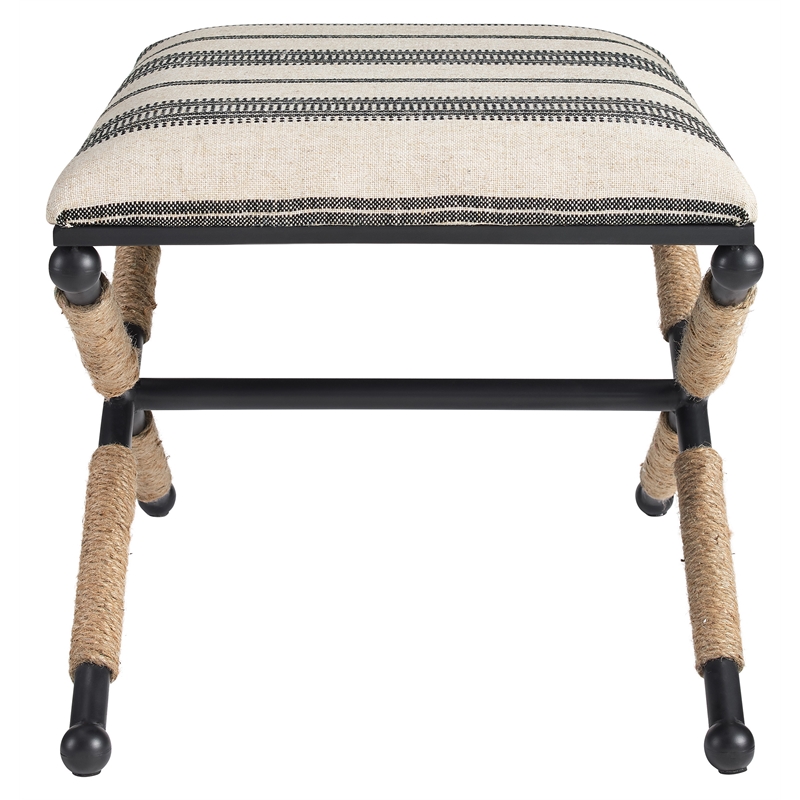 Riverbay Furniture Metal Black Accent Stool Rectangular Rope Detail 17.5
