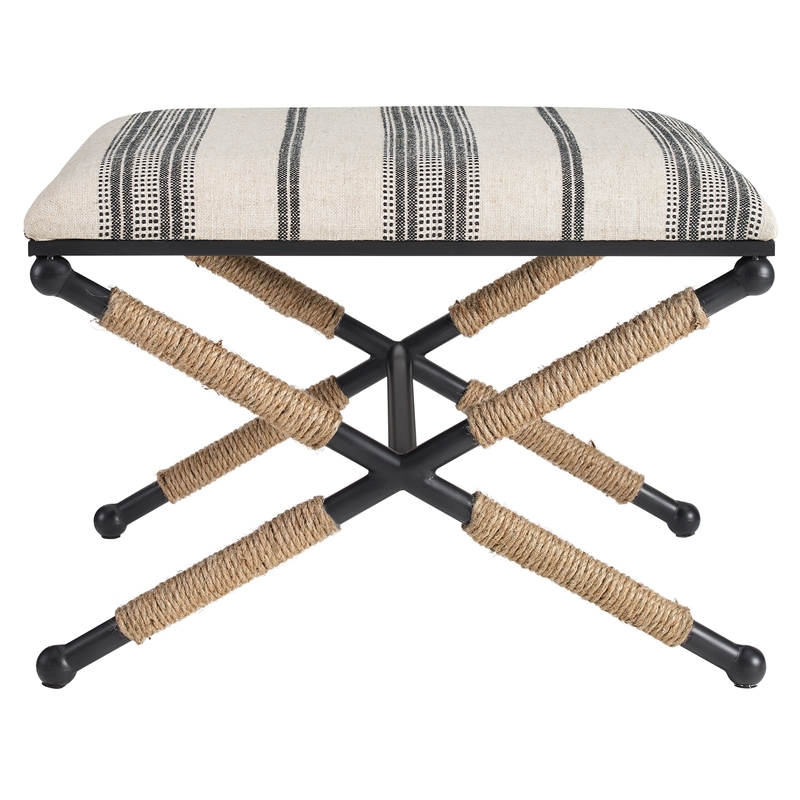 Riverbay Furniture Metal Black Accent Stool Rectangular Rope Detail 17.5