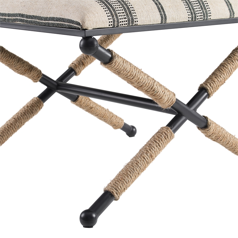 Riverbay Furniture Metal Black Accent Stool Rectangular Rope Detail 17.5