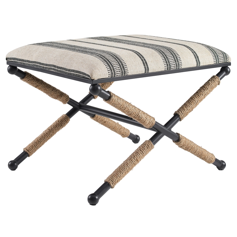 Riverbay Furniture Metal Black Accent Stool Rectangular Rope Detail 17.5