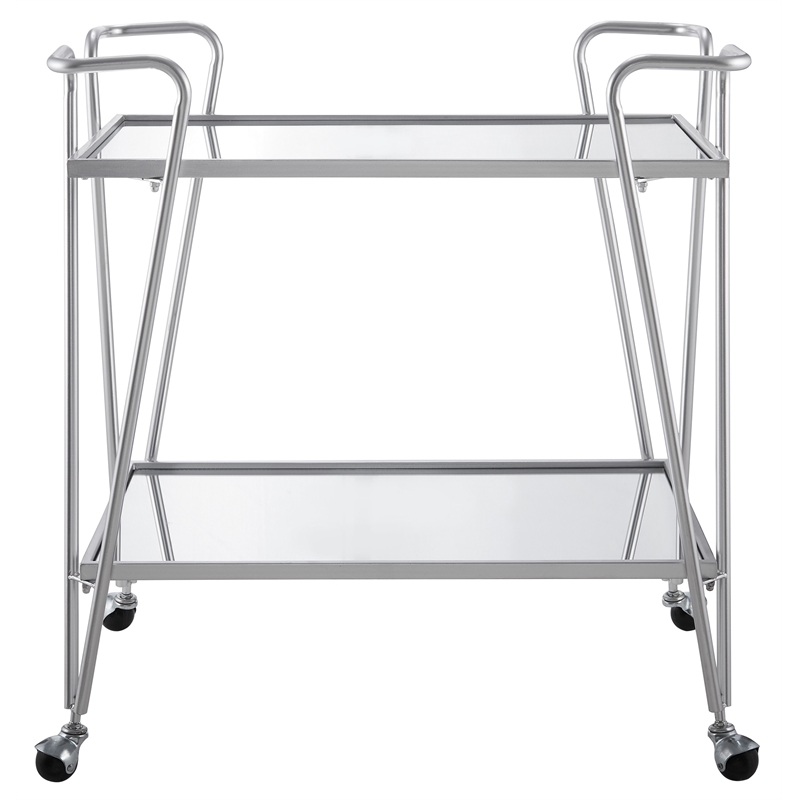 Riverbay Furniture Mid-Century Metal Bar Cart in Silver