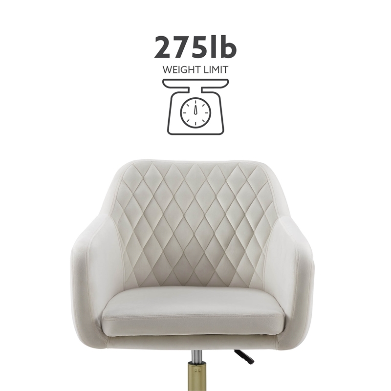 Riverbay Furniture Fabric & Metal Office Chair with Wheels in Off White/Gold