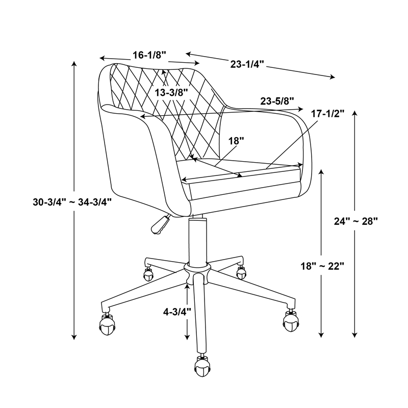 Riverbay Furniture Fabric & Metal Office Chair with Wheels in Off White/Gold