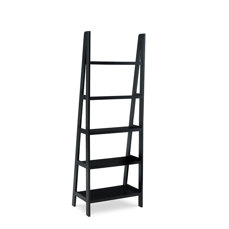 Riverbay Furniture 5-Shelf Transitional Wood Open Back Ladder Bookshelf in Black