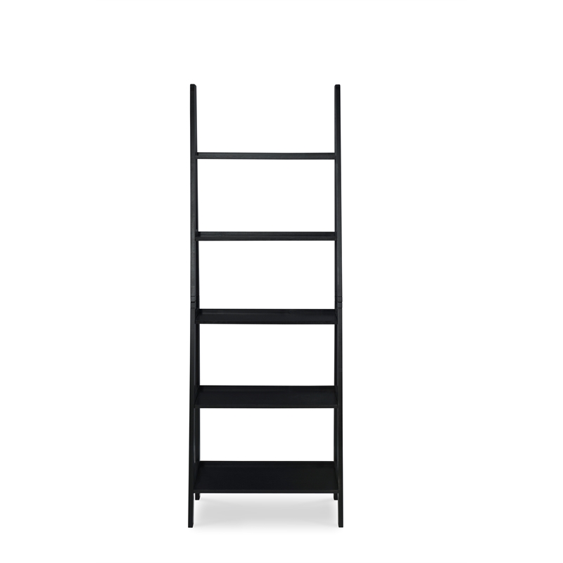 Riverbay Furniture 5-Shelf Transitional Wood Open Back Ladder Bookshelf in Black