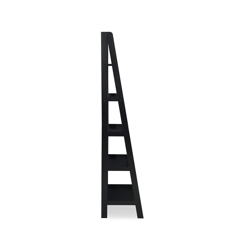 Riverbay Furniture 5-Shelf Transitional Wood Open Back Ladder Bookshelf in Black