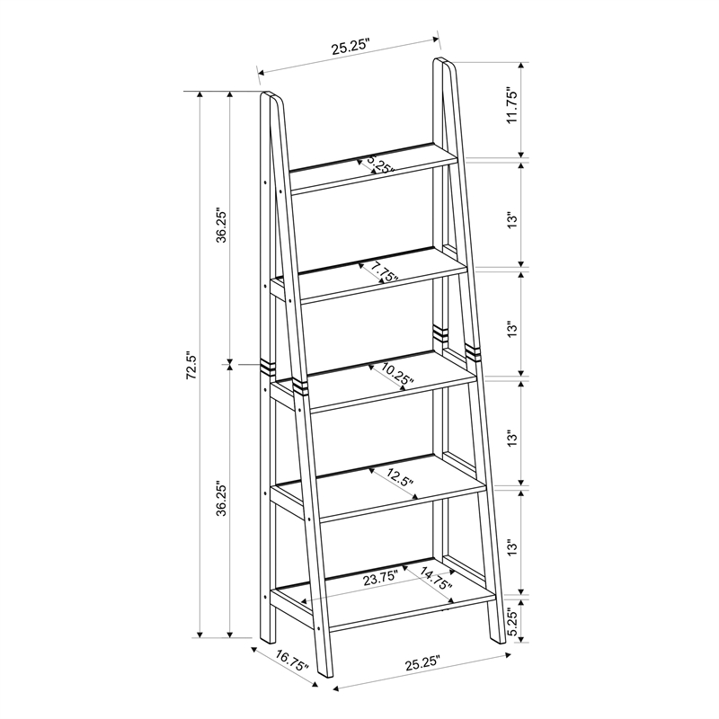 Riverbay Furniture 5-Shelf Transitional Wood Open Back Ladder Bookshelf in Black