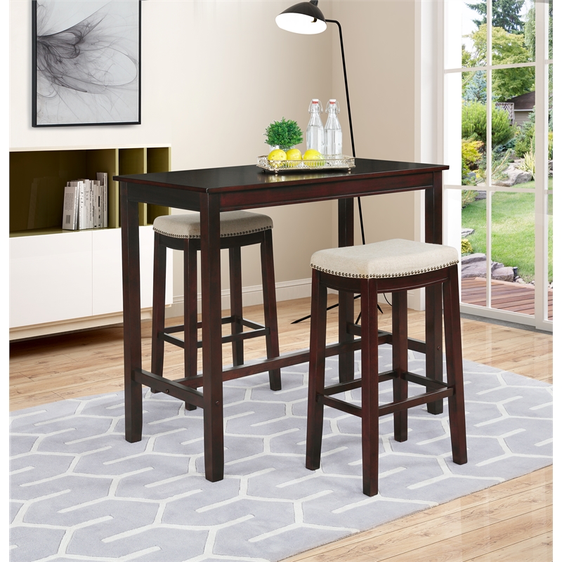 Riverbay Furniture Rubberwood Brown Pub Table Rectangular Brace Piece Stability 27.25
