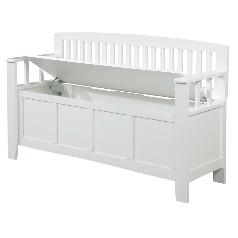 Riverbay Furniture Rubberwood White Storage Bench Rectangular Slam-Free Hardware 50