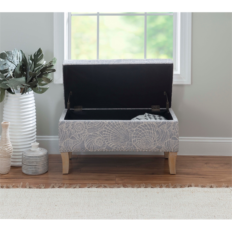 Riverbay Furniture Wood Upholstered Storage Ottoman in Stone Gray