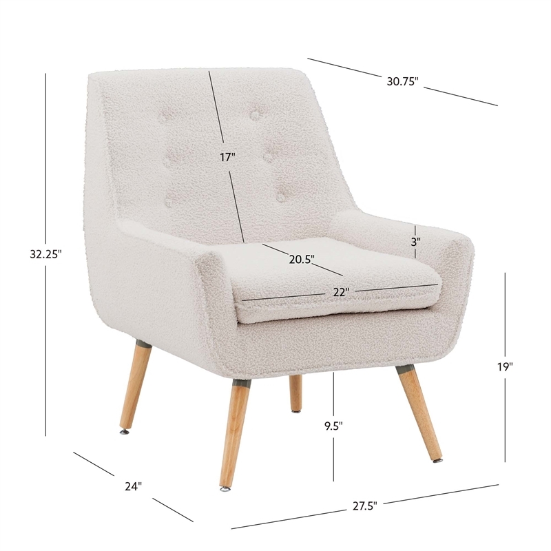 Riverbay Furniture 19'' Modern Faux Sherpa Fabric/Wood Accent Chair in White