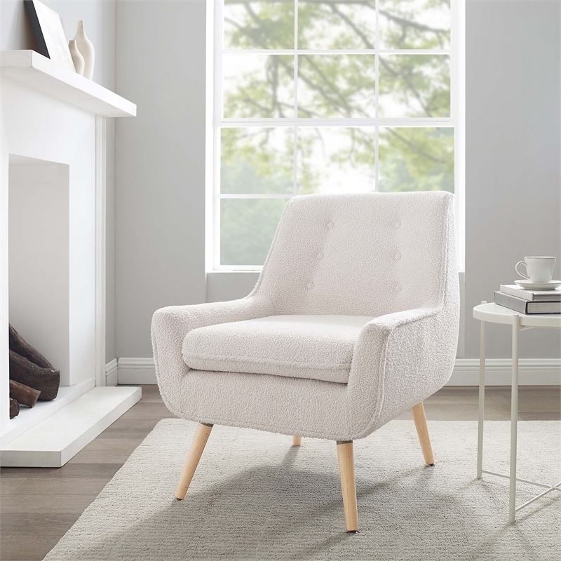 Riverbay Furniture 19'' Modern Faux Sherpa Fabric/Wood Accent Chair in White