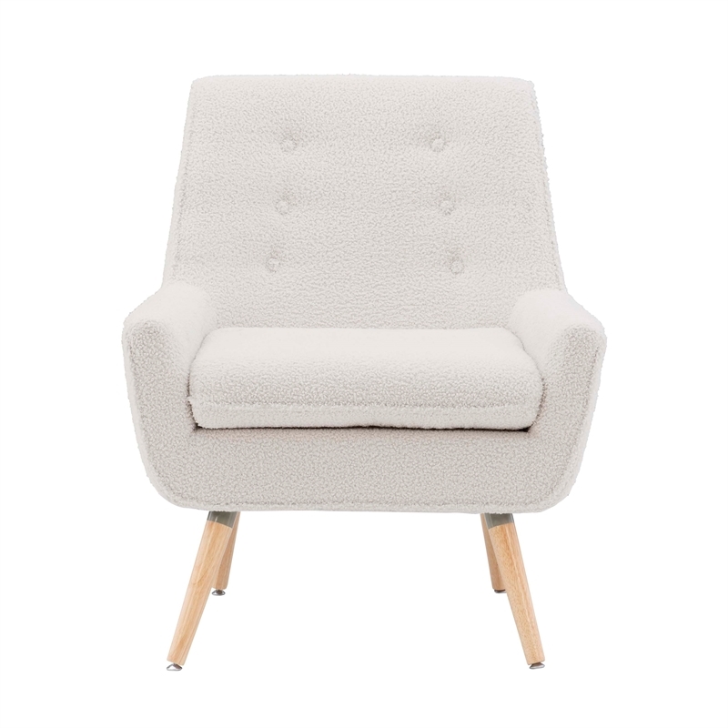 Riverbay Furniture 19'' Modern Faux Sherpa Fabric/Wood Accent Chair in White