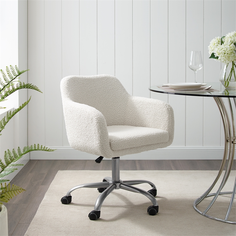 Riverbay Furniture Modern Fabric/Steel Office Chair w/ Wheels in Silver/Natural