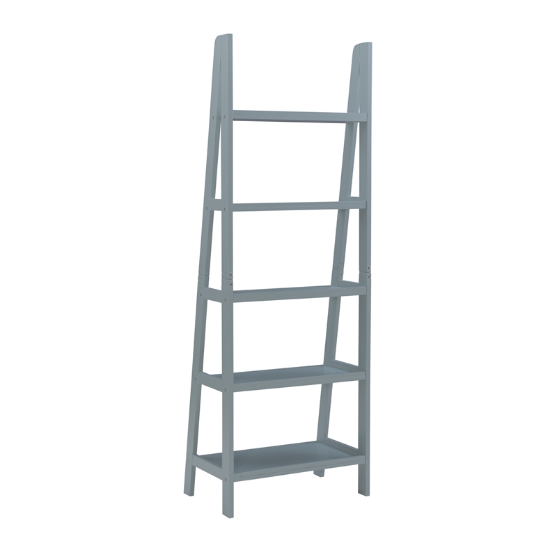 Riverbay Furniture 5-Shelf Transitional Wood Open Back Ladder Bookshelf in Gray