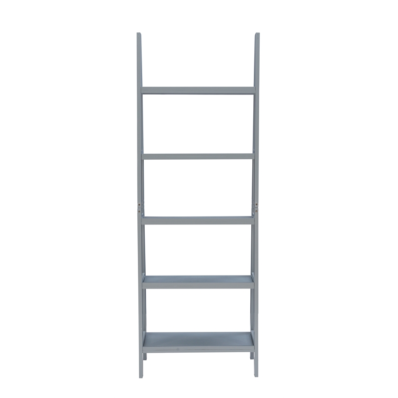 Riverbay Furniture 5-Shelf Transitional Wood Open Back Ladder Bookshelf in Gray